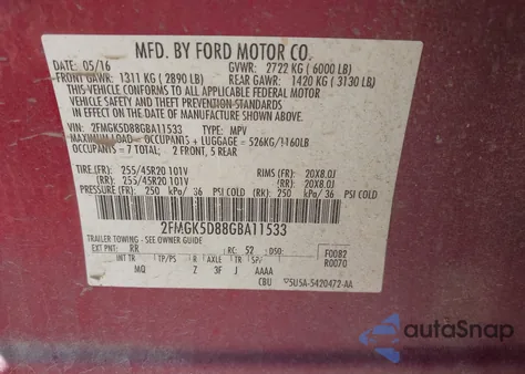 2016 Ford Flex Limited z USA, uszkodzony, nr VIN 2FMGK5D88GBA11533